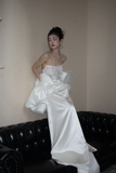 Elegant Mermaid Strapless Satin Lace Sequin Long Wedding Dresses HZ1024