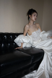 Elegant Mermaid Strapless Satin Lace Sequin Long Wedding Dresses HZ1024
