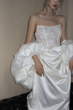 Elegant Mermaid Strapless Satin Lace Sequin Long Wedding Dresses HZ1024