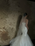 Dreamy Mermaid Strapless Satin Tulle With Veil Long Wedding Dresses HZ1024