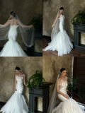 Dreamy Mermaid Strapless Satin Tulle With Veil Long Wedding Dresses HZ1024
