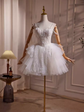 Elegant Ball Gown Spaghetti Straps Tulle Party Dress White Homecoming Dresses HZ1024