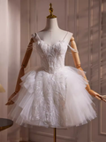Elegant Ball Gown Spaghetti Straps Tulle Party Dress White Homecoming Dresses HZ1024