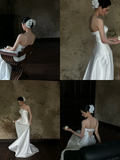 Simple Mermaid Strapless Satin Long Wedding Dresses HZ1024