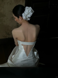 Simple Mermaid Strapless Satin Long Wedding Dresses HZ1024
