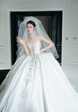 Timeless Ball Gown Strapless Satin Sequin Beaded With Veil Long Wedding Dresses HZ1024