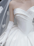 Dreamy Ball Gown Strapless Satin Applique With Gloves Veil Long Wedding Dresses HZ1024