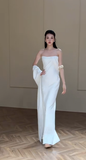 Chic Mermaid Strapless Satin Long Wedding Dresses HZ1024