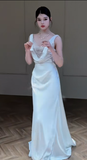 Timeless Mermaid Satin Beaded Long Wedding Dresses HZ1024