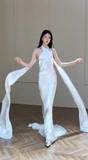 Chic Mermaid Halter Satin Long Wedding Dresses HZ1024