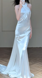 Chic Mermaid Halter Satin Long Wedding Dresses HZ1024