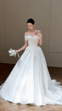 Elegant Ball Gown Off The Shoulder Chiffon Long Wedding Dresses HZ1024