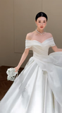 Elegant Ball Gown Off The Shoulder Chiffon Long Wedding Dresses HZ1024