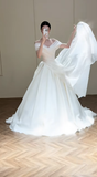 Elegant Ball Gown Off The Shoulder Chiffon Long Wedding Dresses HZ1024