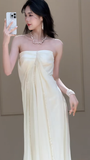 Unique A Line Strapless Satin Chiffon Long Wedding Dresses HZ1024