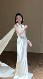Unique Mermaid Halter Satin Long Wedding Dresses HZ1024