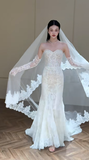 Timeless Mermaid Sweetheart Tulle Lace With Gloves Veil Long Wedding Dresses HZ1024
