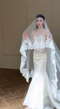 Timeless Mermaid Sweetheart Tulle Lace With Gloves Veil Long Wedding Dresses HZ1024
