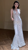 Timeless Mermaid Halter Sequin Long Wedding Dresses HZ1024