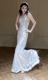 Timeless Mermaid Halter Sequin Long Wedding Dresses HZ1024