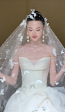 Stunning Ball Gown Sweetheart Chiffon With Veil Long Wedding Dresses HZ1024