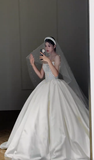 Stunning Ball Gown Strapless Satin Beaded With Gloves Veil Long Wedding Dresses HZ1024