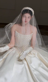 Stunning Ball Gown Strapless Satin Beaded With Gloves Veil Long Wedding Dresses HZ1024