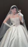 Stunning Ball Gown Strapless Satin Beaded With Gloves Veil Long Wedding Dresses HZ1024