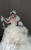 Timeless Ball Gown Strapless Satin Tulle Applique With Veil Long Wedding Dresses HZ1024