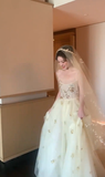 Pretty A Line Spaghetti Straps Tulle Sequin With Veil Long Wedding Dresses HZ1024