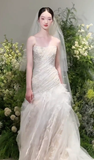 Dreamy Mermaid Strapless Tulle Beads With Veil Long Wedding Dresses HZ1024