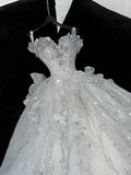 Timeless Ball Gown Spaghetti Straps Tulle Sequin Beads Long Wedding Dresses HZ1024