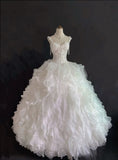 Dreamy Ball Gown Spaghetti Straps Tulle Beads Long Wedding Dresses HZ1024