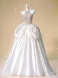 Pretty Ball Gown Halter Satin Long Wedding Dresses HZ1024