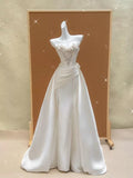 Elegant A Line Strapless Satin Long Wedding Dresses HZ1024