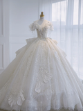 Timeless Ball Gown Off The Shoulder Tulle Sequin Beads Long Wedding Dresses HZ1024