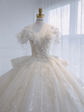 Timeless Ball Gown Off The Shoulder Tulle Sequin Beads Long Wedding Dresses HZ1024