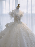 Timeless Ball Gown Off The Shoulder Tulle Sequin Beads Long Wedding Dresses HZ1024