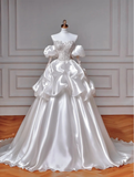 Vintage Ball Gown Off The Shoulder Satin Sequin Beads Long Wedding Dresses HZ1024
