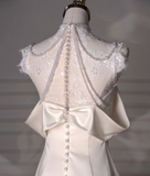 Gorgeous Mermaid Satin Lace Beads Long Wedding Dresses HZ1024