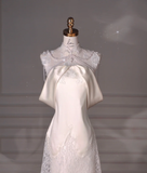 Gorgeous Mermaid Satin Lace Beads Long Wedding Dresses HZ1024