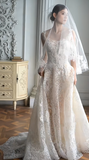 Gorgeous A Line Spaghetti Straps Tulle Lace With Veil Long Wedding Dresses HZ1024