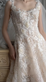 Gorgeous A Line Spaghetti Straps Tulle Lace With Veil Long Wedding Dresses HZ1024