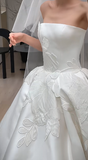 Classy Ball Gown Strapless Satin Applique With Veil Long Wedding Dresses HZ1024