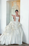 Unique Ball Gown Square Satin Pleated Long Wedding Dresses HZ1024