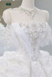 Gorgeous Ball Gown Off The Shoulder Tulle Lace Sequin Beads Long Wedding Dresses HZ1024