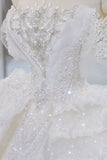 Gorgeous Ball Gown Off The Shoulder Tulle Lace Sequin Beads Long Wedding Dresses HZ1024