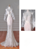 Dreamy Mermaid Halter Tulle Lace With Veil Long Wedding Dresses HZ1024