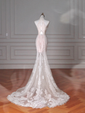 Dreamy Mermaid Halter Tulle Lace With Veil Long Wedding Dresses HZ1024