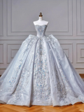 Timeless Ball Gown Strapless Tulle Sequin Beads Long Wedding Dresses HZ1024